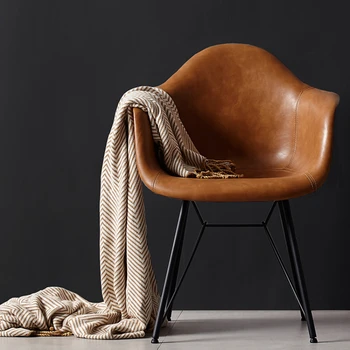 скандинавски стил B &B трапезни столове творчески фоайе дизайнерски стол с подлакътник обратно хотел кожа реколта маса столове