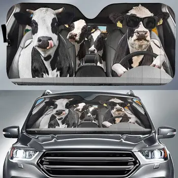 Смешни млечни крави със слънчеви очила Семеен шофьорски автомобилен сенник, крави, които карат автоматичен сенник за фермерски подарък, козирка за предното стъкло f