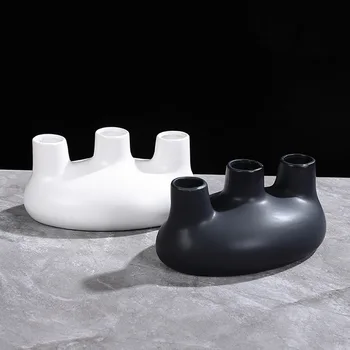 Творчески и минималистичен три устата керамични ваза цвете подреждане орнаменти скандинавски модерен