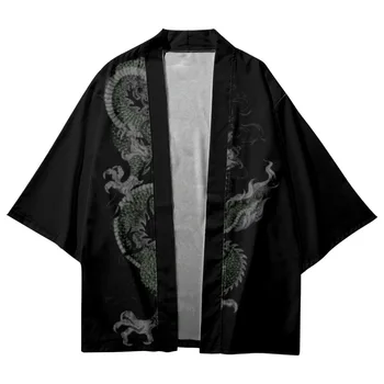 Традиционен японски кимоно жилетка плажни шорти лято китайски дракон отпечатани улично облекло жени мъже юката хараджуку хаори риза