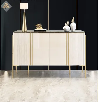 Търговия на едро Nordic Light луксозен хол мебели злато неръждаема стомана крак мрамор отгоре бюфет маса