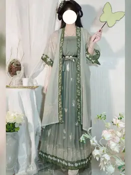 Ханфу Жените песен династия плисирана пола китайски стил талията дължина косплей костюм традиционни танцови облекла