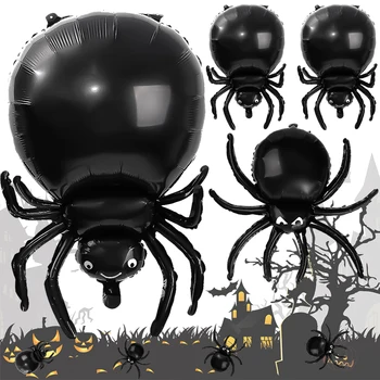 Хелоуин Балони с паяково фолио Балон с Хелоуин балон с черни паяци Балон с въздушен балон Рожден ден Хелоуин парти Декорация на дома Аксесоари