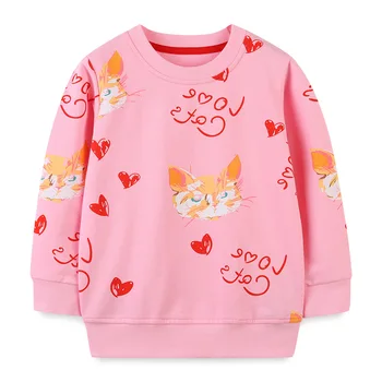2024 Пролет Есен Нов детски суитчър Момичета Качулки с дълъг ръкав Детски карикатура котка печат пуловер отгоре дропшипинг