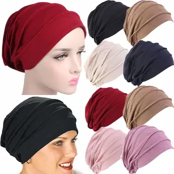 8 цвята вътрешни хиджаби капачка главата обвива мърляч шапки жени памучна шапка химиотерапия капачка плътен цвят капак