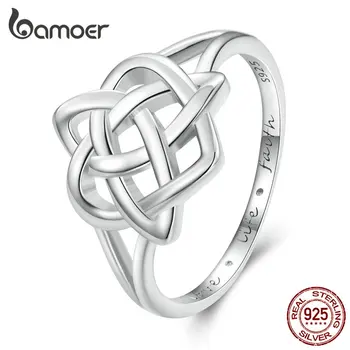Bamoer 925 стерлинги сребро келтски възел пръст пръстен за жени рожден ден Свети Валентин подарък платинено покритие фини бижута SCR908
