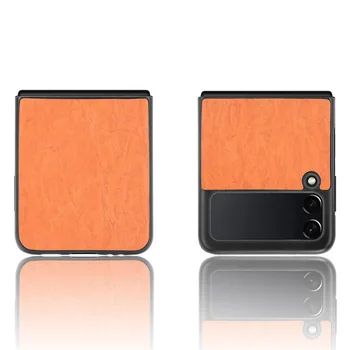 Galaxy Z Flip 4 3 калъф за телефон за Samsung Flip4 Flip3 5G луксозен плътен цвят PU кожа защитна удароустойчива обвивка заден капак