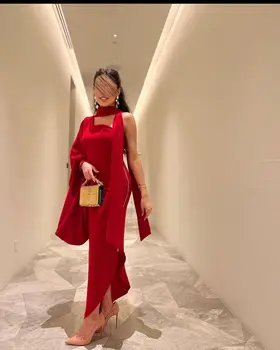 Sapmae едно рамо пълен ръкав цип нагоре етаж дължина червен тафта елегантен абитуриентски официален изравняване парти рокля за жени
