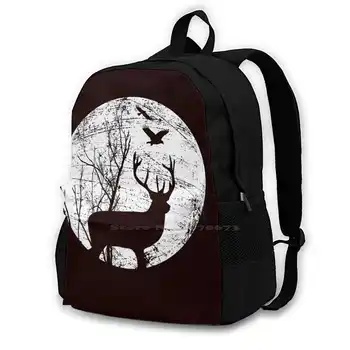 Stag Night Bag Backpack For Men Women Girls Teenage Black Stag Night Deer Graphic Moon Modernist Circle Modernist Design