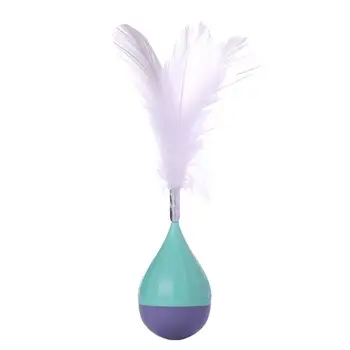 Wobble Cat Toy Feather Jolt Plush Ball Cat Toys Roly Poly Funny Cat Stick Toy Auto-Balancing Brain Stimulating Pet Interactive