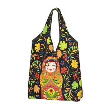 Моден печат Руски Babushka Matryoshka кукла пазарска пазарска чанта преносим рамо купувач чанта