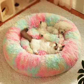 Плюшена котешка възглавница Сгъстяване Пухкави зимни легла за кучета Супер мека котешка къща Голям размер коте гнездо топло куче сън домашен любимец легло