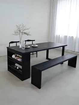 Скандинавски стил масивна дървена маса за хранене с шкафче за чай Модерна конферентна маса Работна маса