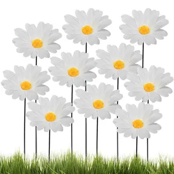 Слънчоглед градина декор 10PCS преносим открит симулирани цветя колове декорация за двор изкуство тревата пейзаж за всички сезони